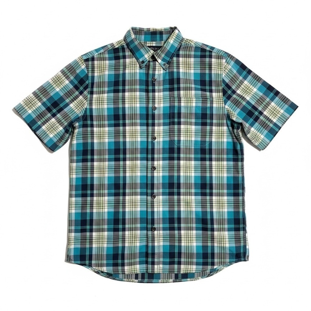 Red‎ Head Brand Co Mens Medium Blue Green Plaid Short Sleeve Button Down Shirt